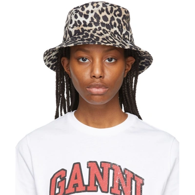 Ganni Beige & Black Recycled Tech Leopard Bucket Hat