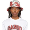 Ganni Off-white & Red Recycled Tech Seasonal Bucket Hat In Brazilian Sand