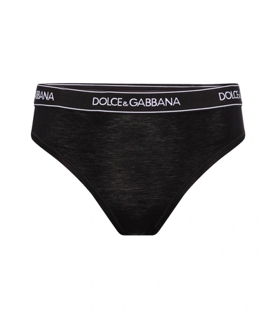 Dolce & Gabbana Stretch Cotton Briefs W/ Logo Waistband In Black