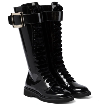Roger Vivier Women's Viv Rangers Patent Leather Knee-high Boots In Black