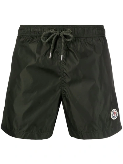 Moncler Logo Patch Swim Shorts In Green