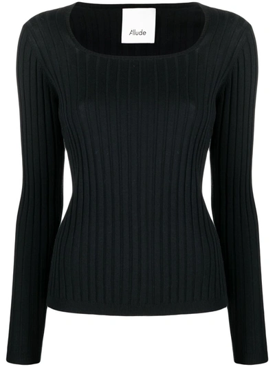 Allude Ribbed-knit Long-sleeved Top In Black