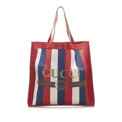 Gucci Logo Canvas Tote Bag In Red