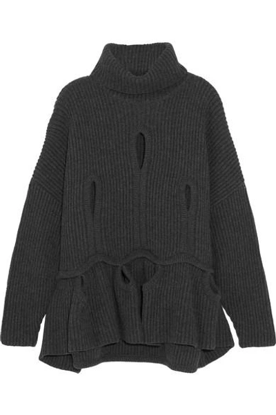 Antonio Berardi Cutout Ribbed Wool And Cashmere-blend Turtleneck Sweater