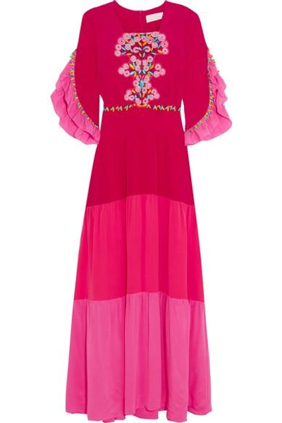 Peter Pilotto Lace-paneled Tiered Silk Gown