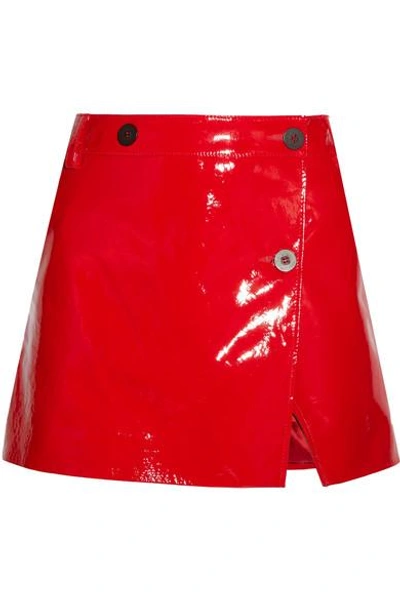 Topshop Unique Patent-leather Wrap Mini Skirt In Red