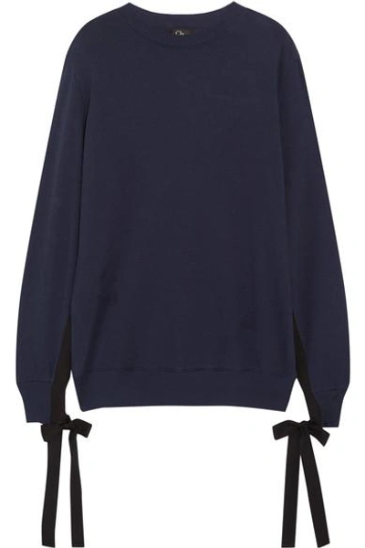 Clu Grosgrain Bow-embellished Cotton-jersey Sweatshirt In Navy