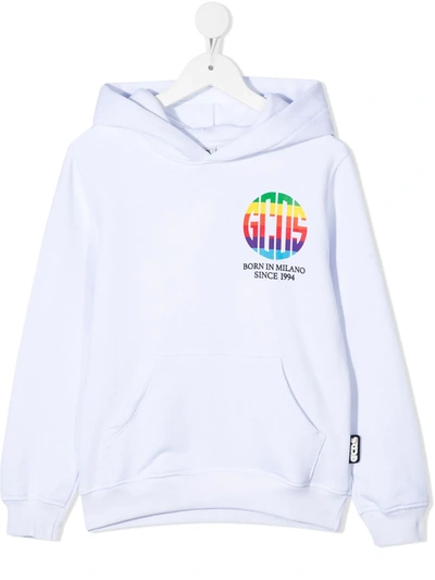 Gcds Teen Rainbow-logo Print Hoodie In White