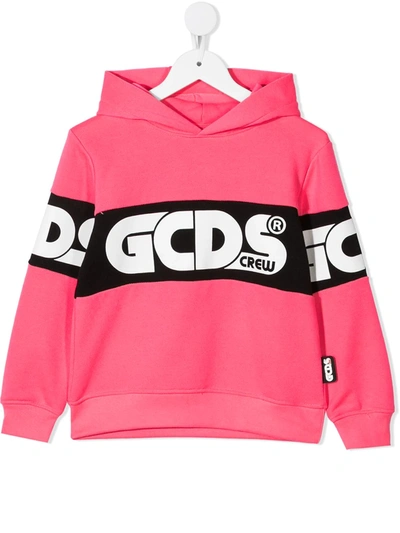 Gcds Teen Colour-block Logo-print Hoodie In Pink