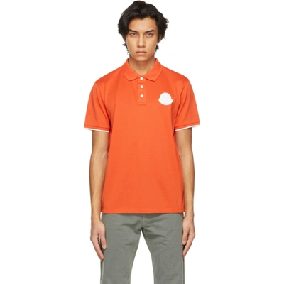 Moncler Orange Logo Patch Polo In Yellow & Orange