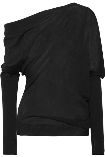 Tom Ford One-shoulder Draped Cashmere And Silk-blend Sweater In Black