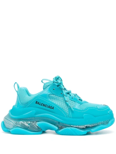 Balenciaga Women's Triple S Clear Sole Chunky Sneakers In Turquoise/ turquoise | ModeSens
