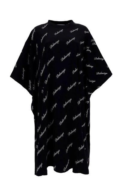 Balenciaga Logo Motif Print Dress In Black