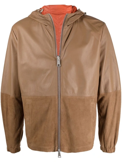 Dondup Reversible Jacket With Leather Hood In Brown