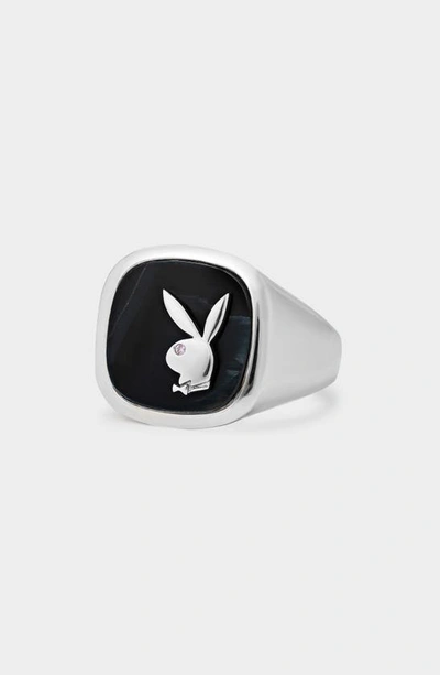 Hatton Labs X Playboy Membership Ring, Sterling Silver And Hawk's Eye