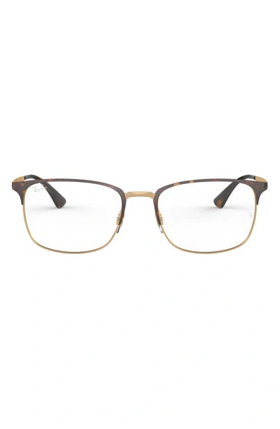 Ray Ban 54mm Rectangular Optical Glasses In Pink Gold/ Havana