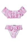Stella Cove Kids' Off The Shoulder Ruffle Two-piece Swimsuit In Pink Flamingo