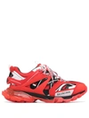 Balenciaga Men's Track Caged Clear-sole Trainer Sneakers In Red White