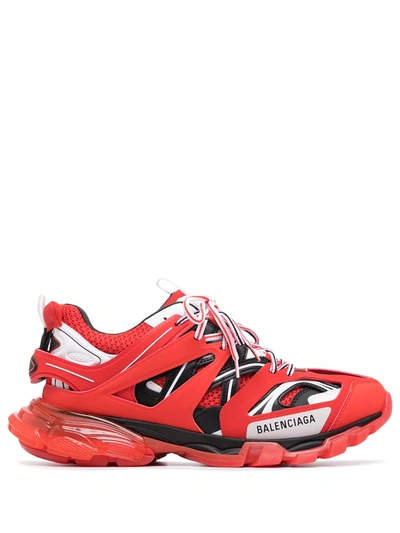 Balenciaga Men's Track Clear Sole Low Top Sneakers In Redwhiteblack