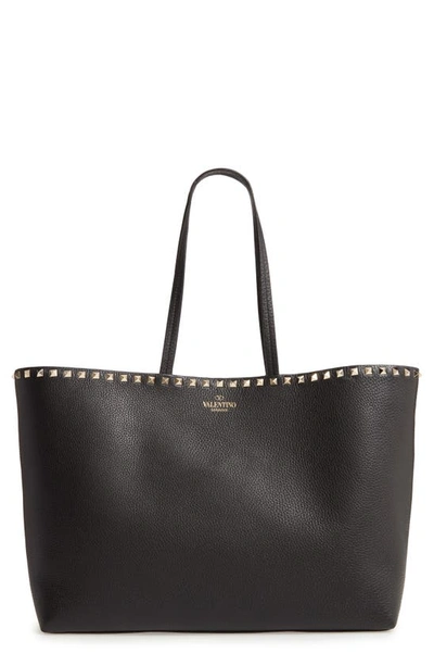 Valentino Garavani Rockstud Leather Tote In Nero