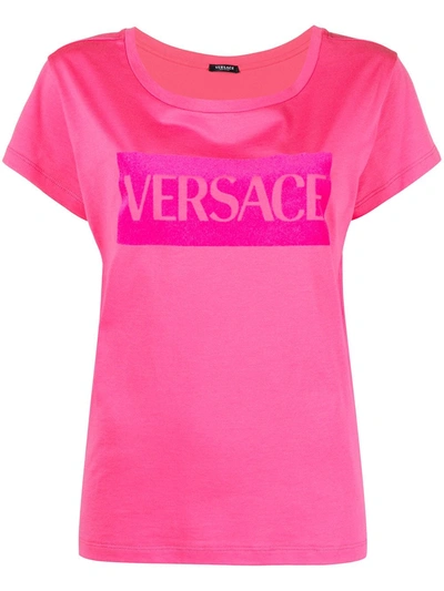 Versace Box Logo Print T-shirt In Fuchsia