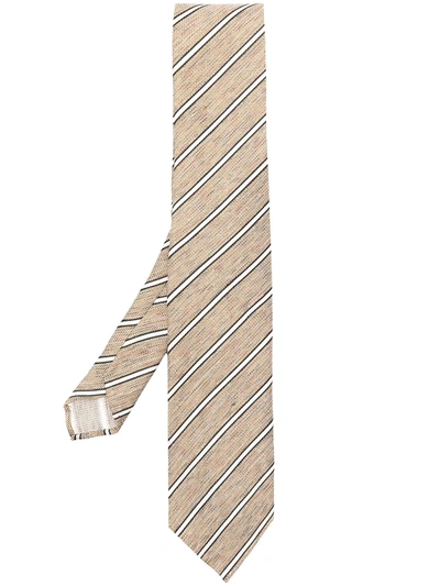 Lardini Stripe-print Silk Woven Tie In Neutrals