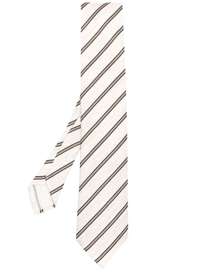 Lardini Stripe-print Silk Woven Tie In White