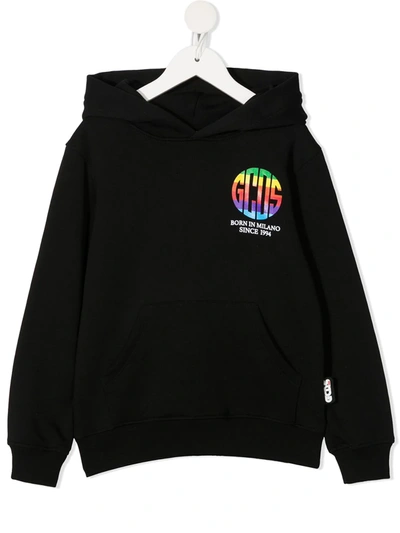 Gcds Kids' Logo Chest-print Hoodie In Black