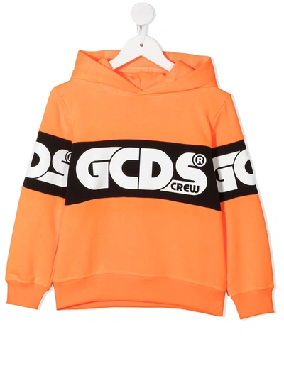 Gcds Kids' Logo-print Hooded Sweatshirt In Orange