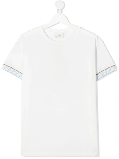 Fendi Teen Logo-trim T-shirt In White
