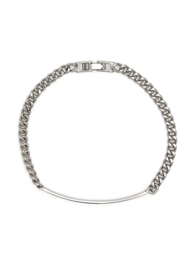 Saint Laurent Logo Plaque Chain-link Bracelet In Silver