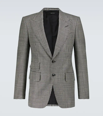 Tom Ford Prince Of Wales Single-breasted Blazer In Grey