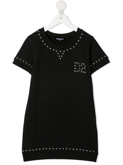 Dsquared2 Kids' Stud-embellishment Short-sleeve Dress In Black