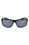 Nike Adrenaline 66mm Rectangular Sunglasses In Matte Black/ Silver Mirror