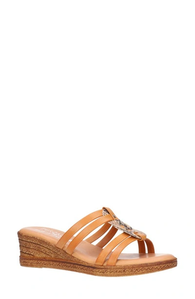 Tuscany By Easy Streetr Micola Wedge Slide Sandal In Tan Snake Faux Leather
