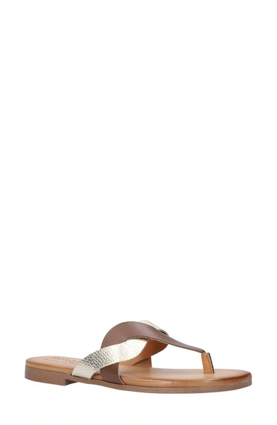 Tuscany By Easy Streetr Abriana Flip Flop In Brown / Gold Faux Leather