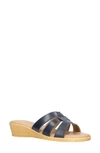 Tuscany By Easy Streetr Tazia Wedge Slide Sandal In Navy Faux Leather