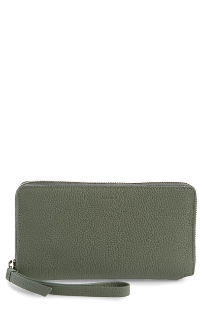 Allsaints Fetch Leather Phone Wristlet In Sage Green