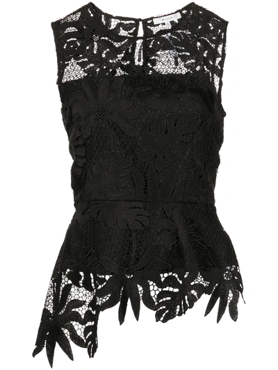 Milly Lena Palm Lace Embroidery Sleeveless Peplum Blouse In Black
