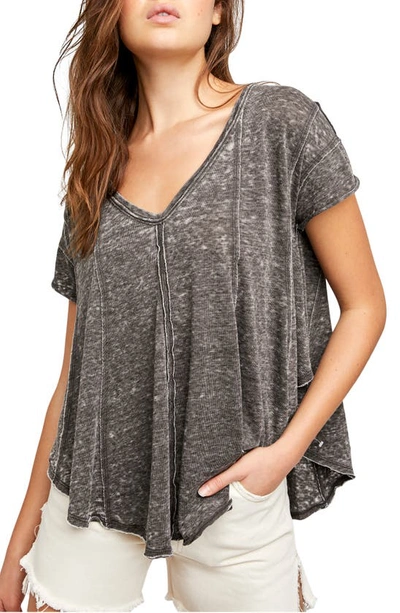 Free People Sammie V-neck Short Sleeve T-shirt In Raven Feather