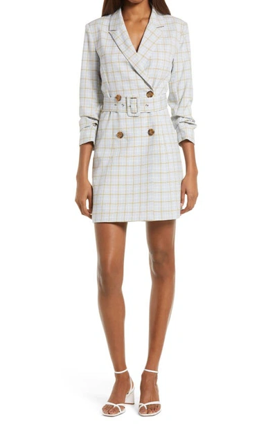 Adelyn Rae Windowpane Check Blazer Minidress In Blue Plaid