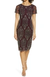 Pisarro Nights Beaded Cocktail Midi Dress In Wine