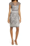 Tadashi Shoji Sequin Lace Cocktail Dress In Mist