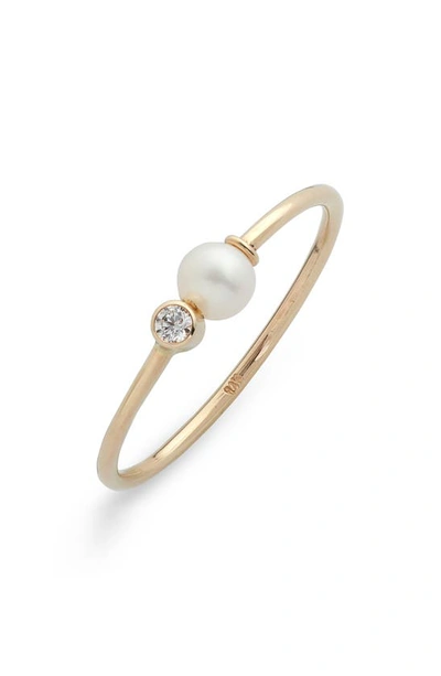 Poppy Finch Cultured Pearl & Diamond Ring In Yellow Gold