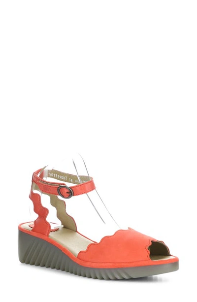 Fly London Lume Ankle Strap Sandal In Devil Red Cupido/ Mousse