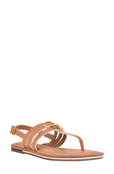 Tommy Hilfiger Women's Sherlie Strappy Thong Sandals Women's Shoes In Caramel Faux Leather