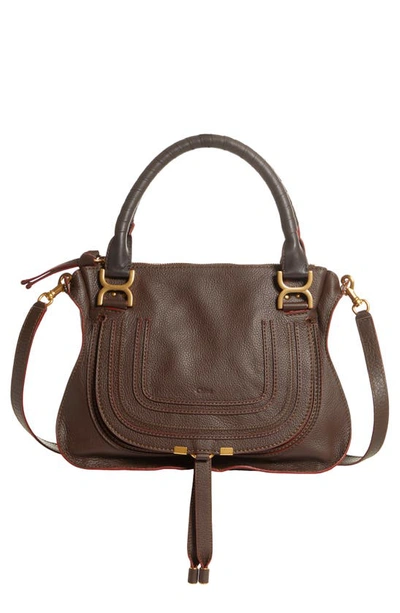 Chloé Medium Marcie Calfskin Leather Satchel In Enigmatic Brown