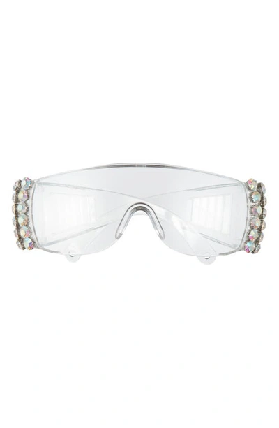 Rad + Refined Crystal Embellished Shield Safety Glasses In Silver/ Clear