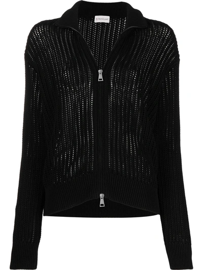 Moncler Zip Turtleneck Cotton Cardigan In Black
