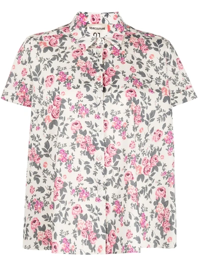 Semicouture Floral-print Shortsleeved Shirt In Neutrals